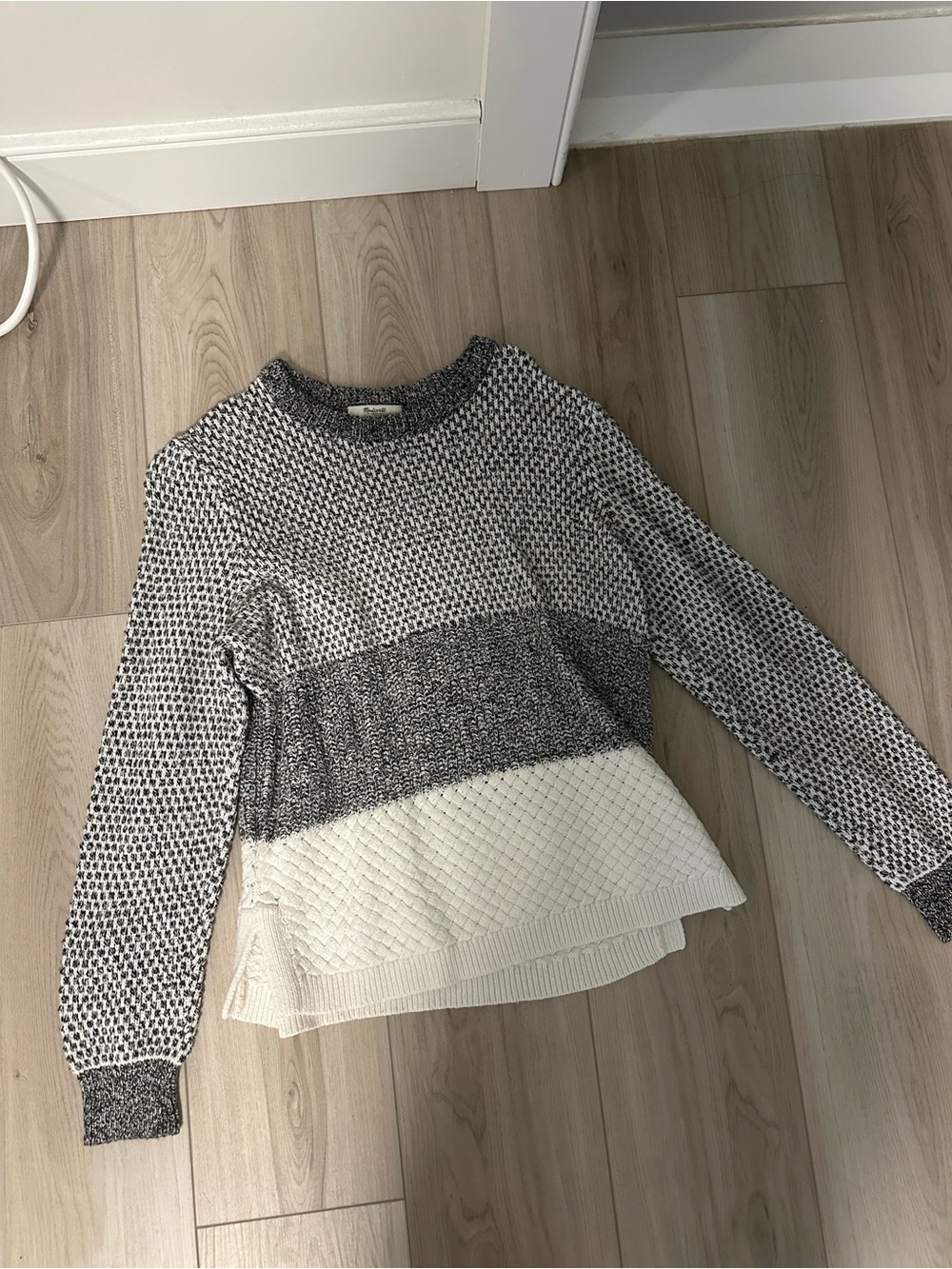 Madewell Black & White Two-Tone Knit Pullover